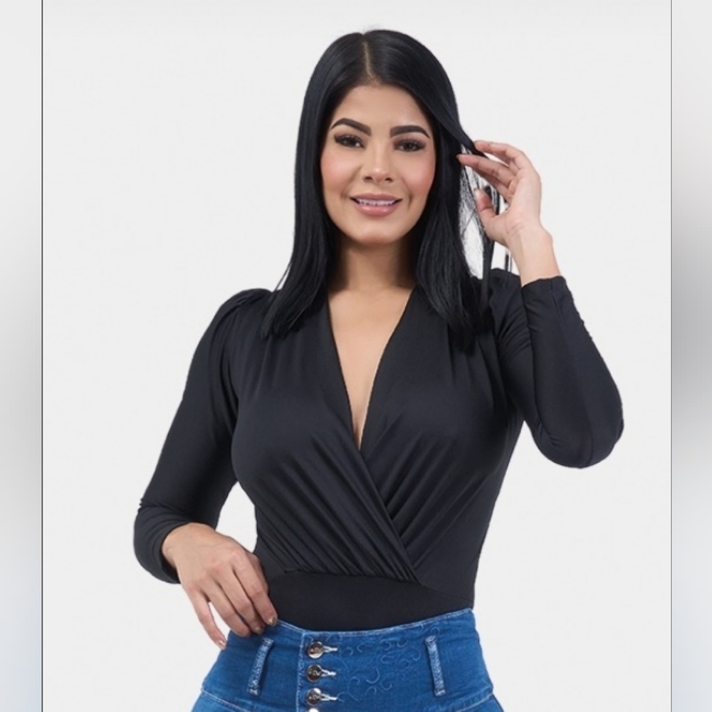 Chic Black V-Neck Bodysuit